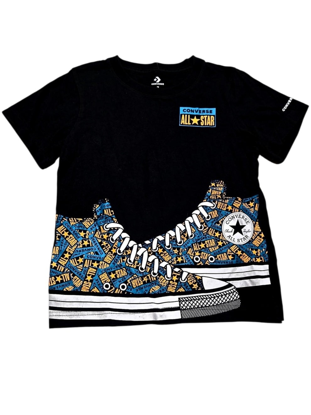 7y Converse All Star Chuck Taylor Graphic T-Shirt Black Blue